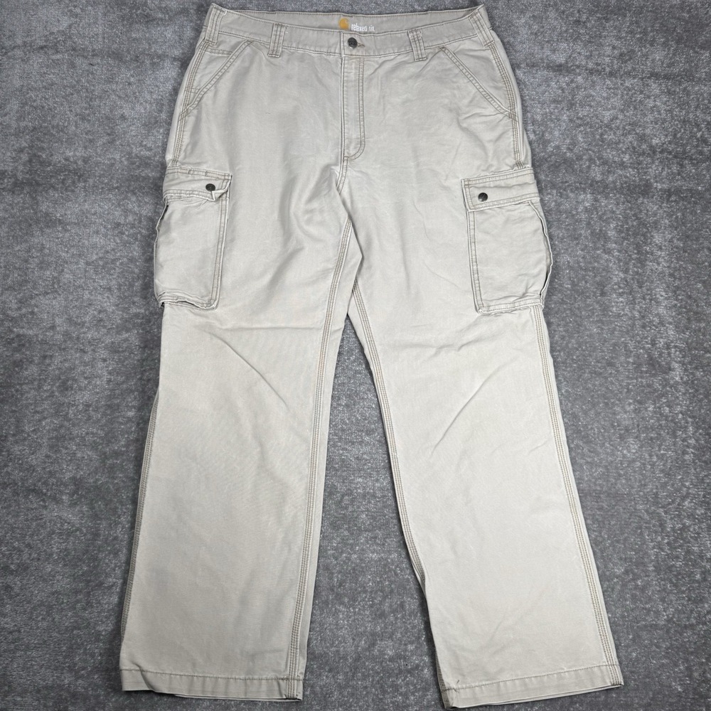 Carhartt Pants Men's 40x32 Beige Cargo Canvas Relaxed Fit Straight Leg 100272